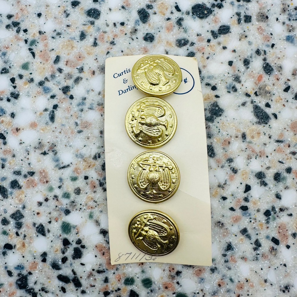 Curtis & Darling Vintage Gold Tone Eagle Anchor Crest Buttons Set of 4